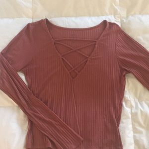 Blush Pink Long Sleeve Criss Cross Top From PacSun